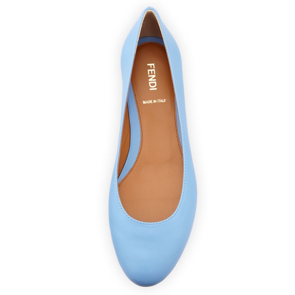 Fendi Blue Logo-Heel Leather Ballerina Flat (Size 38, 39)